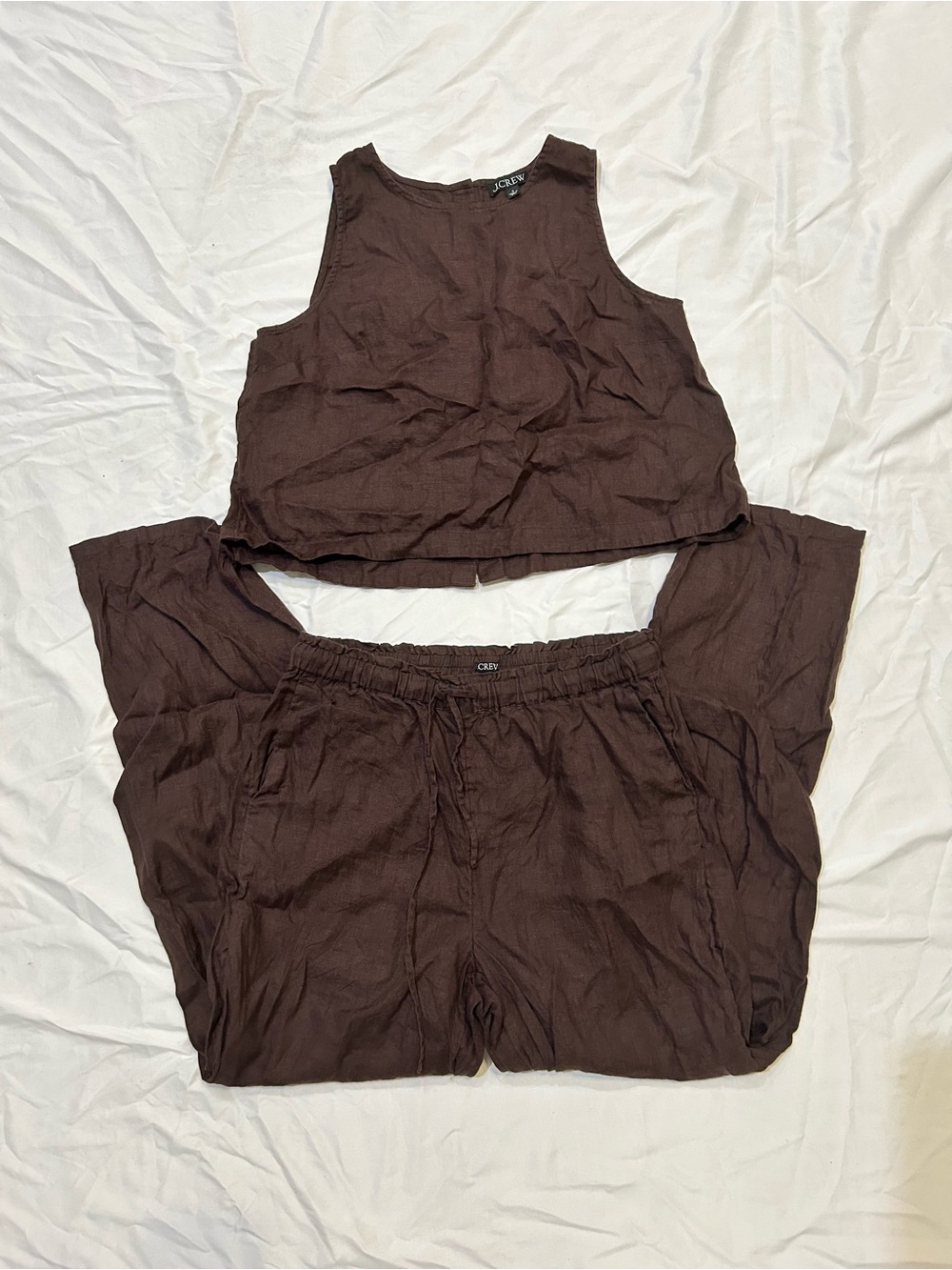 J. Crew Women’s Two-Piece Brown Cropped Tank & Elastic Waist Pants Set EUC